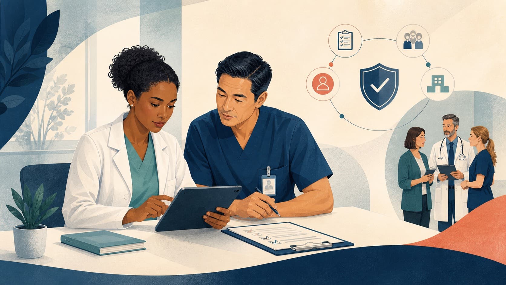 Healthcare professionals coordinating compliant patient care
